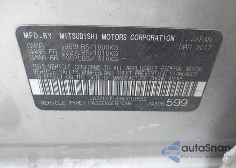 2017 Mitsubishi Lancer Es/Le z USA, uszkodzony, nr VIN JA32U2FU5HU010822